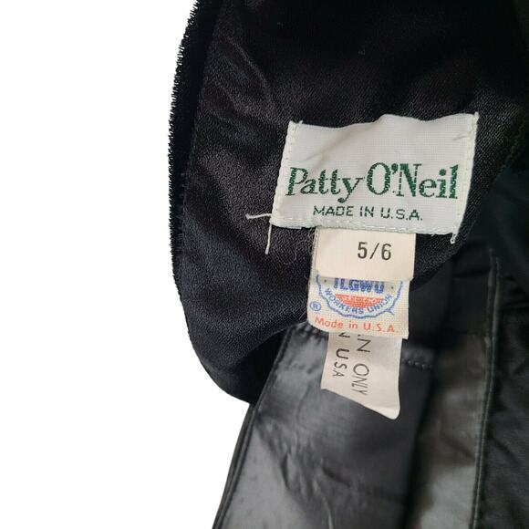 Patty O'Neil Vintage Party Dress 5 6 Black Gray Velvet Prom Formal Ruched Waist - Picture 6 of 8
